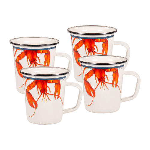 Golden Rabbit Enamelware Lobster 4-Piece Latte Mug Set