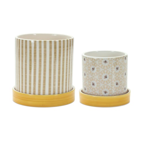 Melrose International Bumble Bee Decorative Pots Set of 2