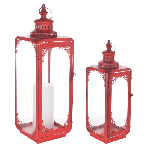 Melrose International Ornate Curved Metal Lanterns Set of 2