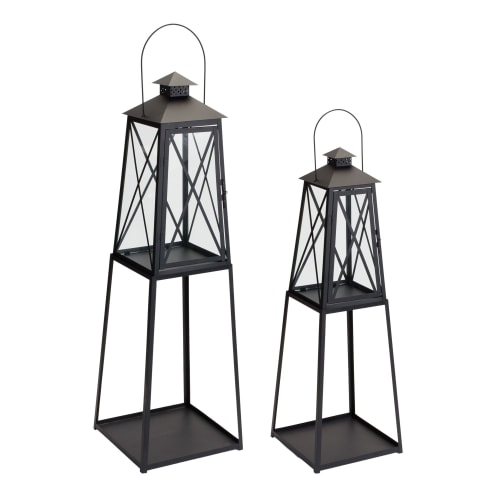 Melrose International Iron and Glass Lantern Stands Set of 2
