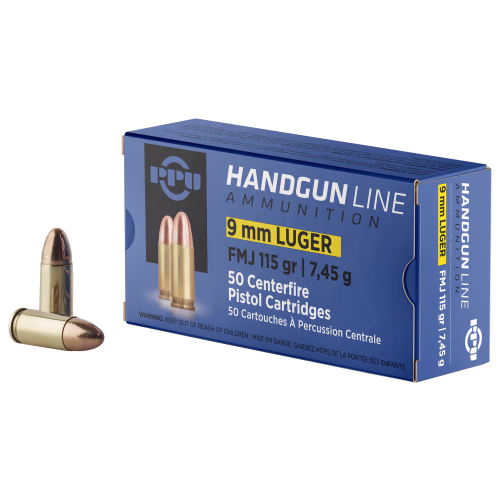 PPU Handgun 9mm Luger 115 Grain FMJ Ammo