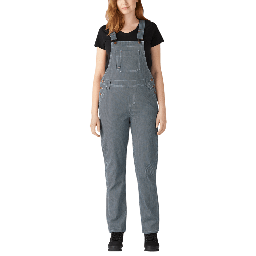 Dickies Hickory Stripe Boyfriend Bib Overalls for Ladies