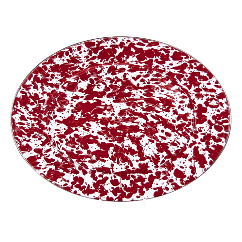 Golden Rabbit Red Swirl Enamelware Collection Oval Platter