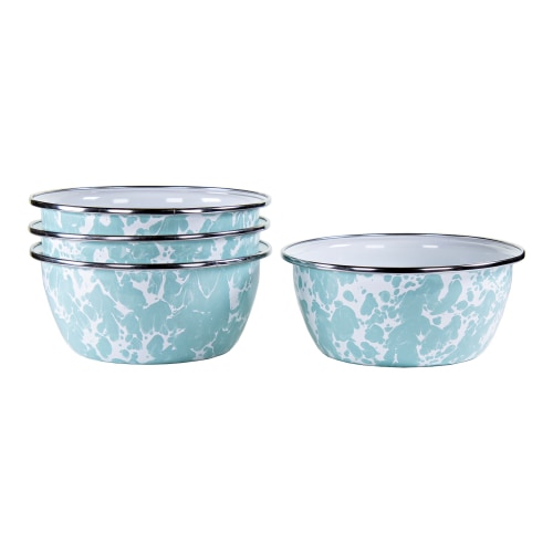 Golden Rabbit Enamelware Sea Glass 4-Piece Salad Bowl Set