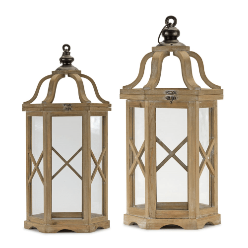 Melrose International Wood and Iron Lantern Set