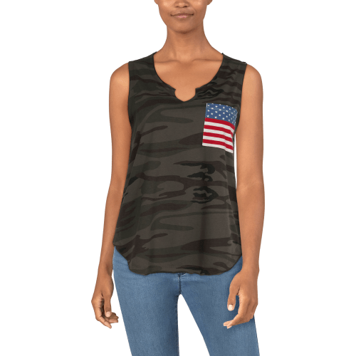 Natural Reflections Camo Flag Pocket Tank for Ladies