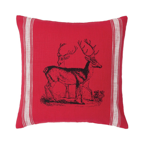 C&F Home Stag Feed Sack Red Striped Deer Throw Pillow