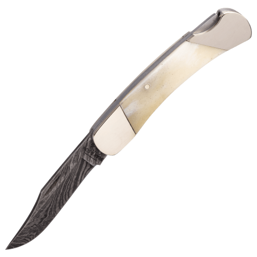 Bear & Son Cutlery White Bone Damascus Lockback Knife