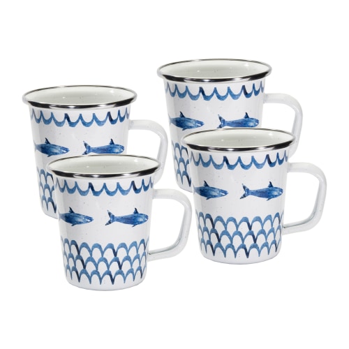 Golden Rabbit Enamelware Fish Camp 4-Piece Latte Mug Set