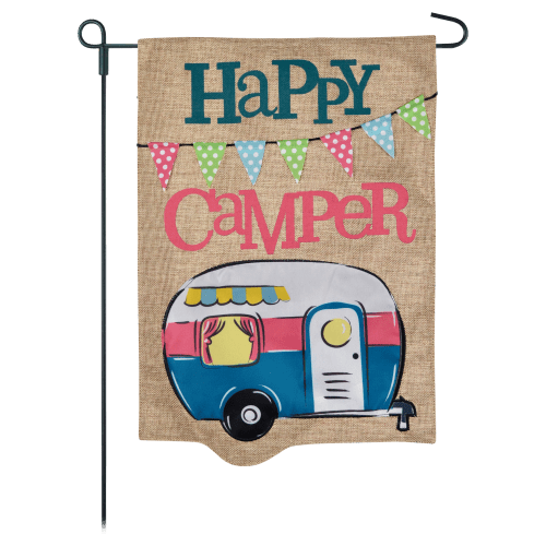 JEC Home Goods Happy Camper 2-Sided Burlap Garden Flag