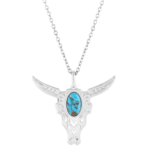 Montana Silversmiths Chiseled Steer Head Turquoise Necklace