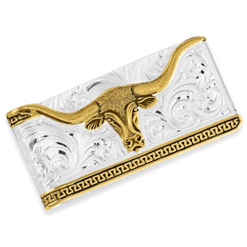 Montana Silversmiths 2-Tone Carved Longhorn Money Clip