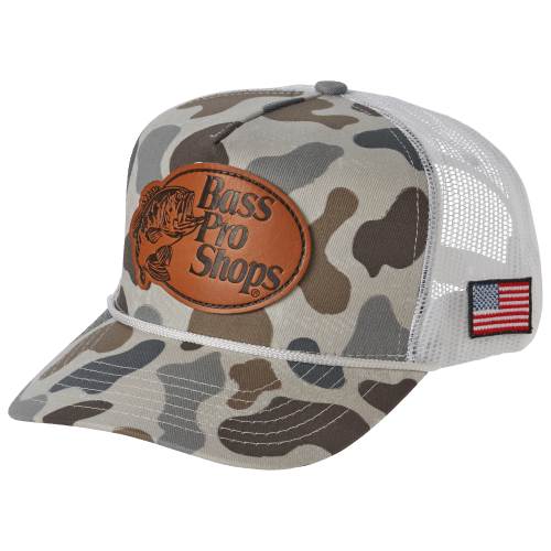 Bass Pro Shops Faux-Leather Patch Camo Mesh-Back Cap