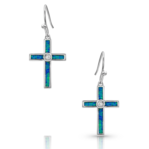 Montana Silversmiths River of Lights Opal Cross Earrings