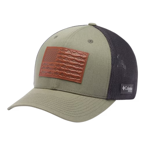 New! Columbia PFG Leather Fish Flag Mesh-Back Cap