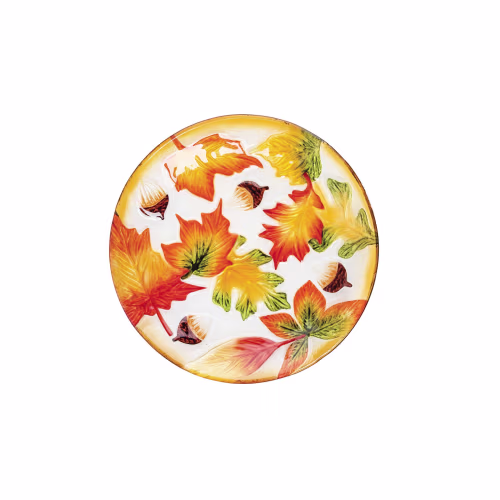 New! C&F Home Acorn Leaves Round Glass Plate
