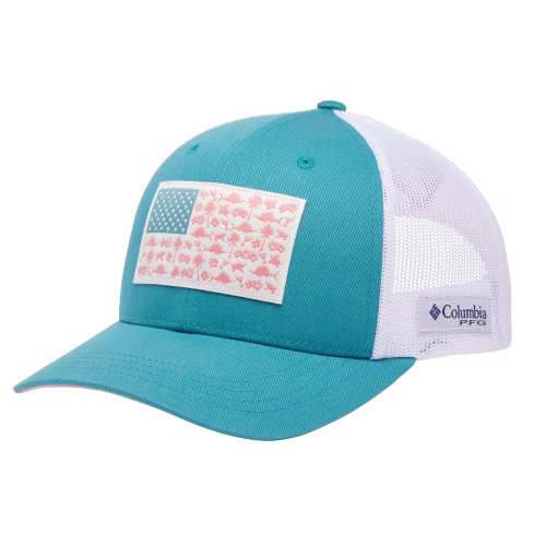 New! Columbia PFG Fish Flag Snapback Cap for Ladies