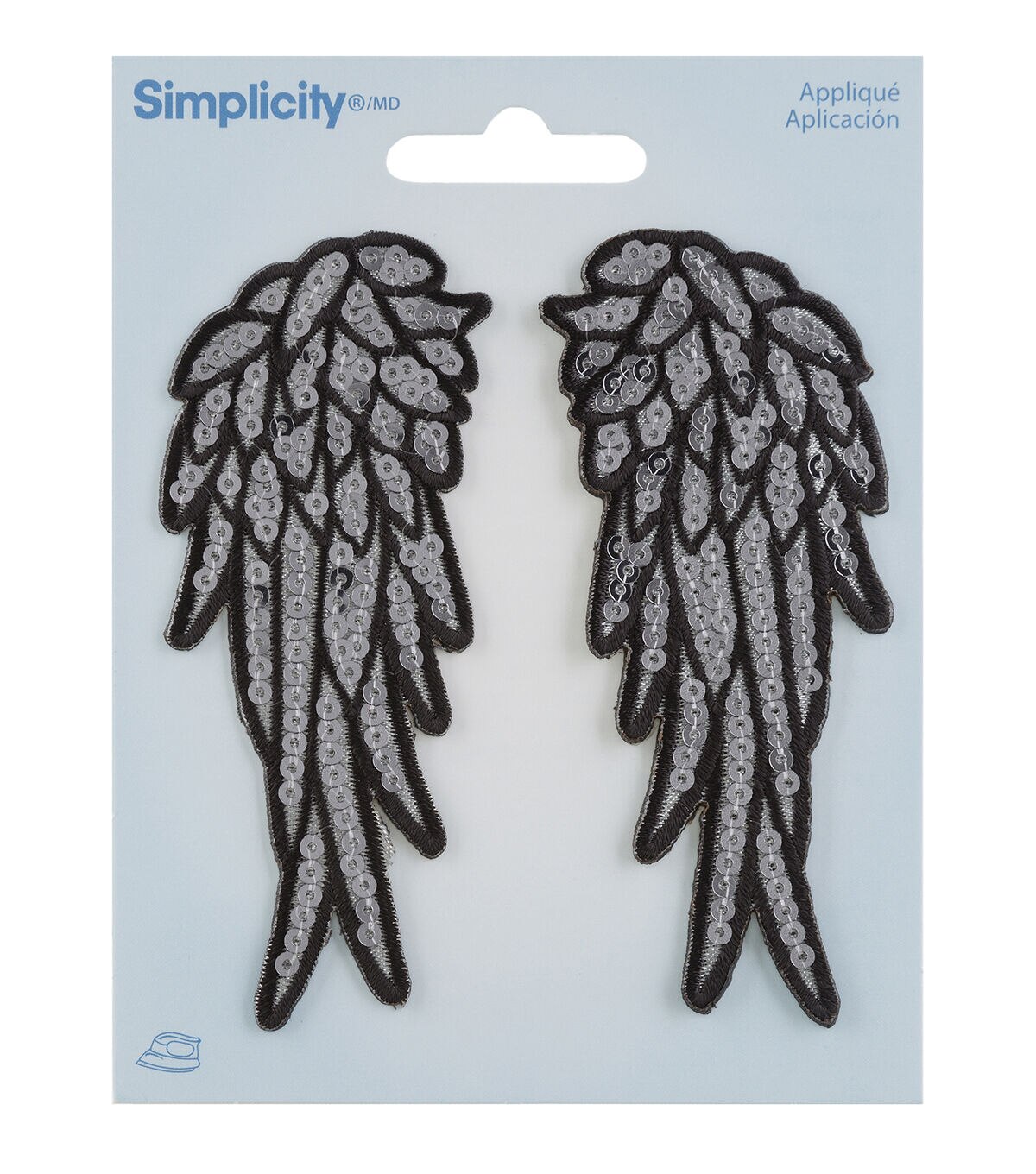 Simplicity 4 Silver Sequin Angel Wing Iron On Patches 2pk