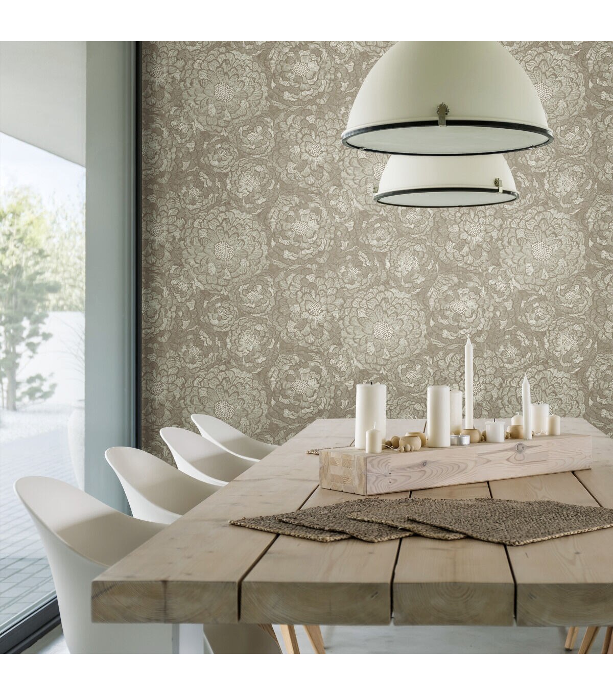 RoomMates 20.5 x 16.5' Beige Zen Dahlia Peel & Stick Wallpaper