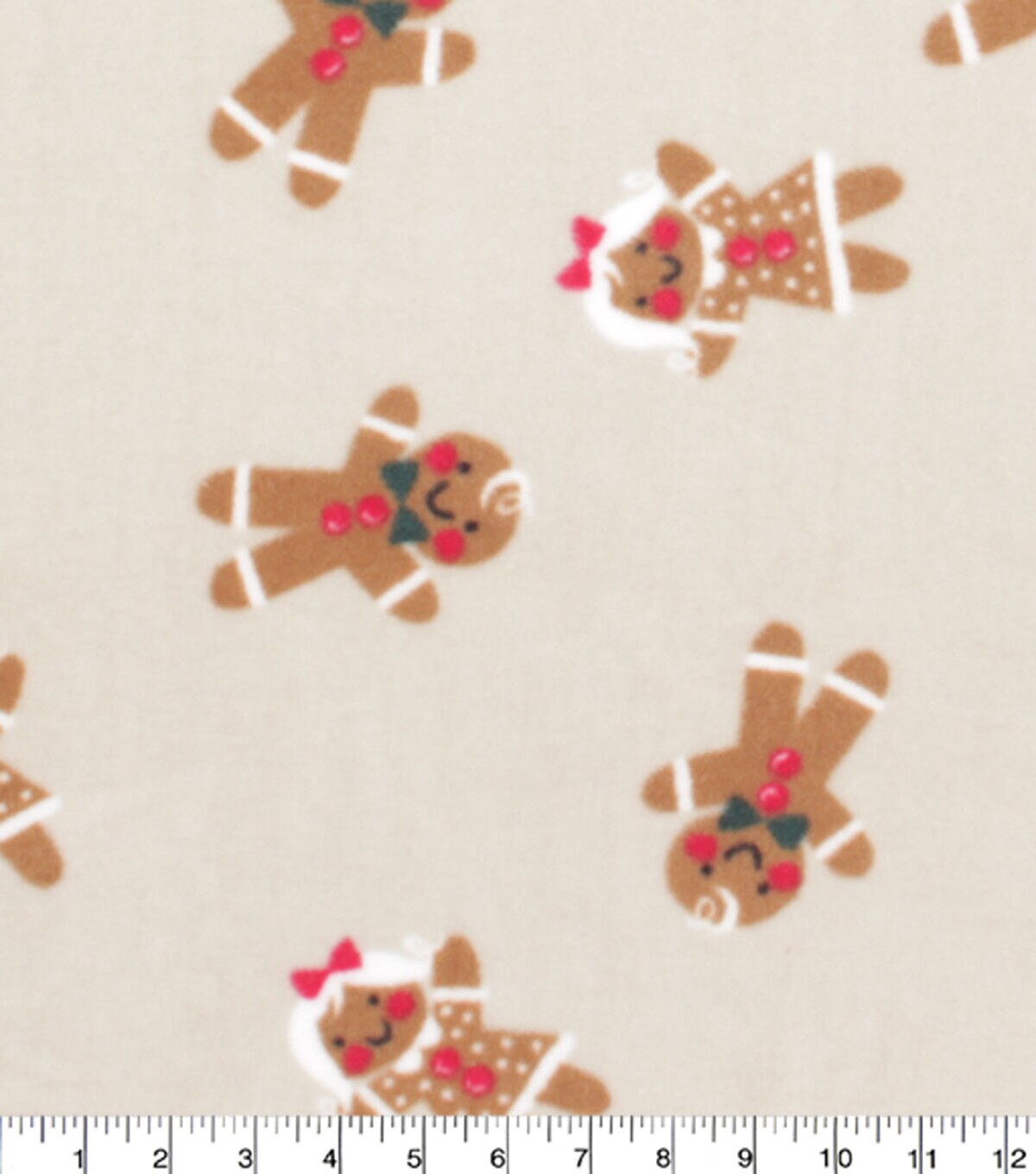 Christmas Gingerbread on Beige Anti Pill Fleece Fabric