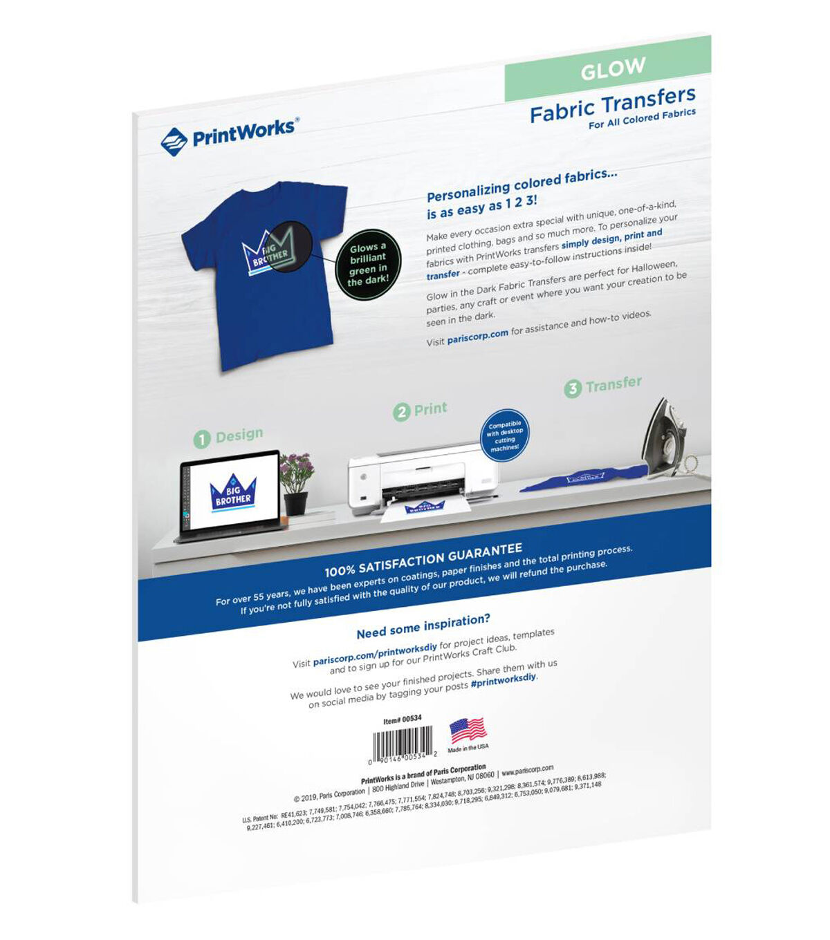 PrintWorks 8.5 x 11 Glow in the Dark Fabric Transfer Sheets 4ct