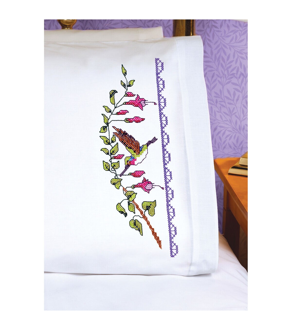 Janlynn 30 x 20 Hummingbird Stamped Cross Stitch Pillowcases 2pk