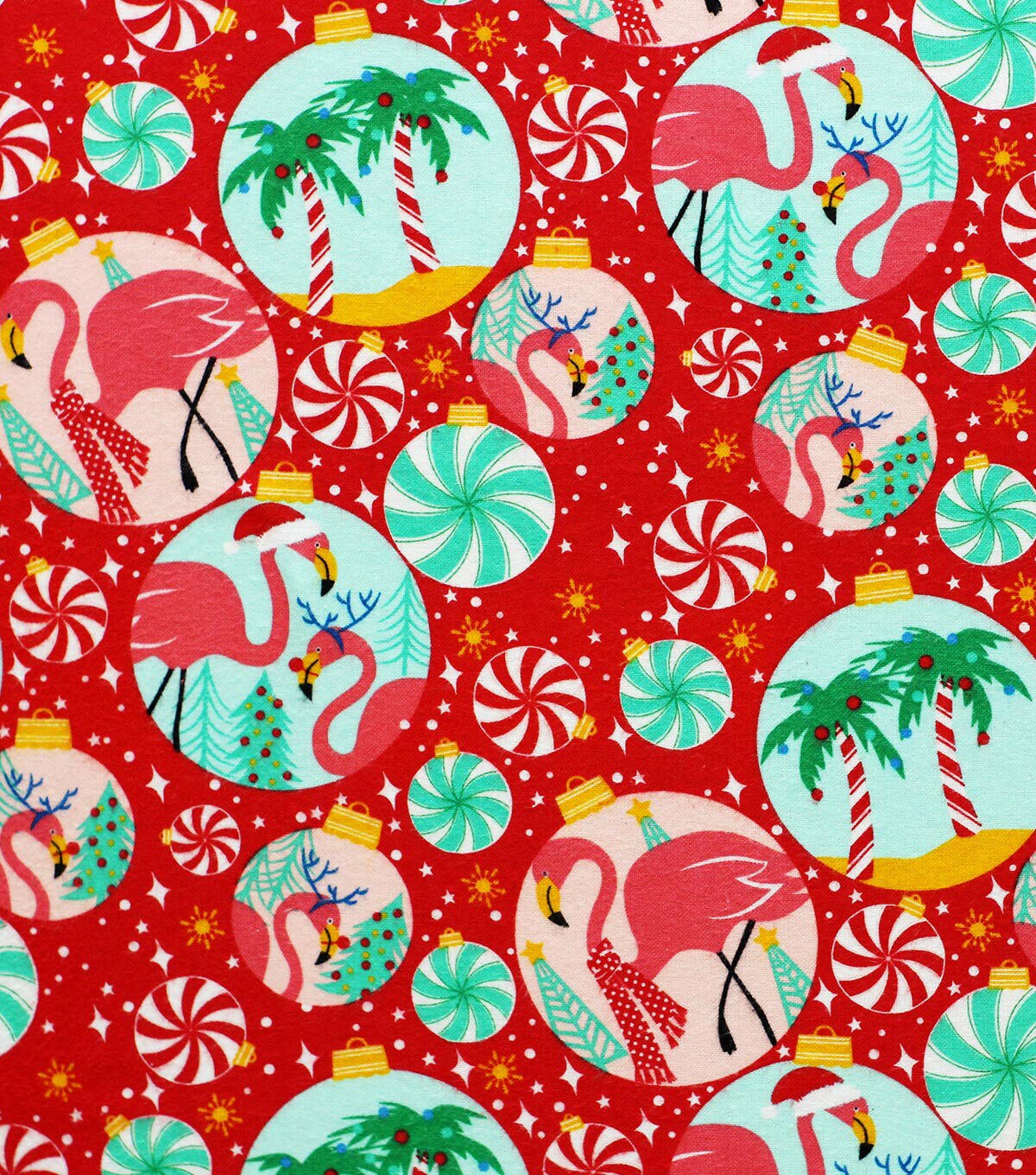 Tropical Ornaments on Red Super Snuggle Christmas Flannel Fabric