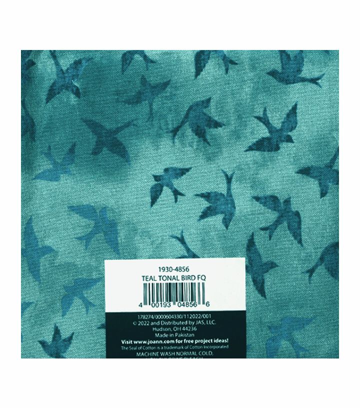 18 x 21 Teal Tonal Birds Cotton Fabric Quarter 1pc by Keepsake Calico