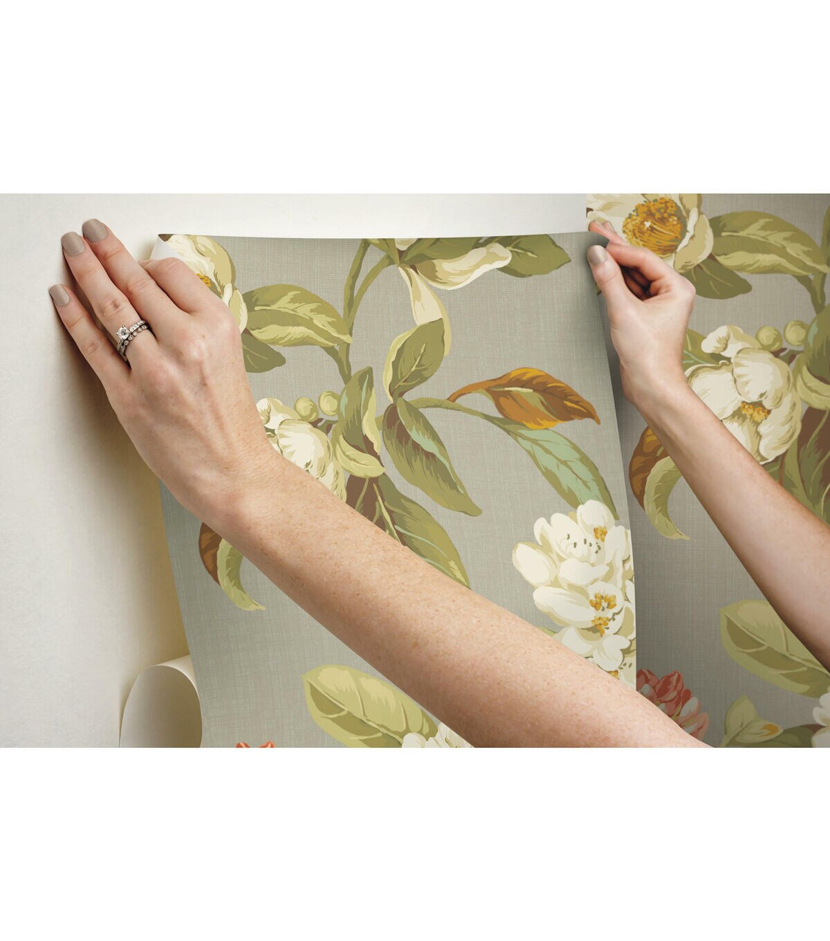RoomMates 18 x 18' Floral on Beige Live Artfully Peel & Stick Wallpaper