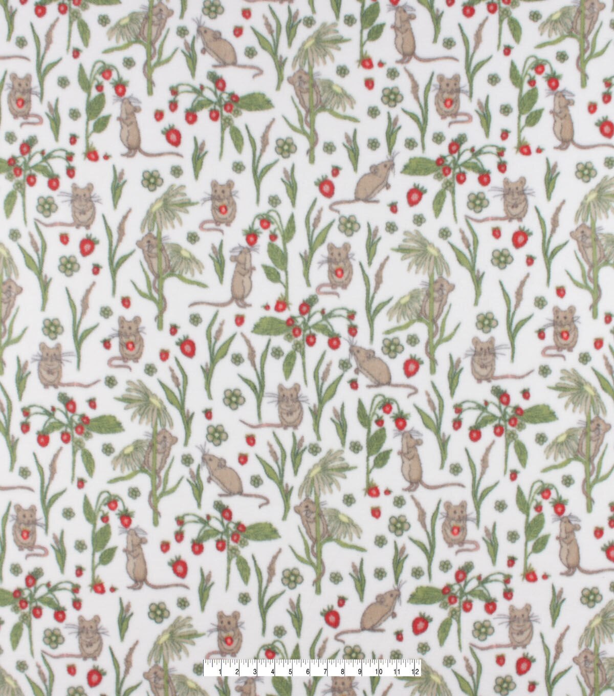 Mice & Strawberry Plants Anti Pill Fleece Fabric
