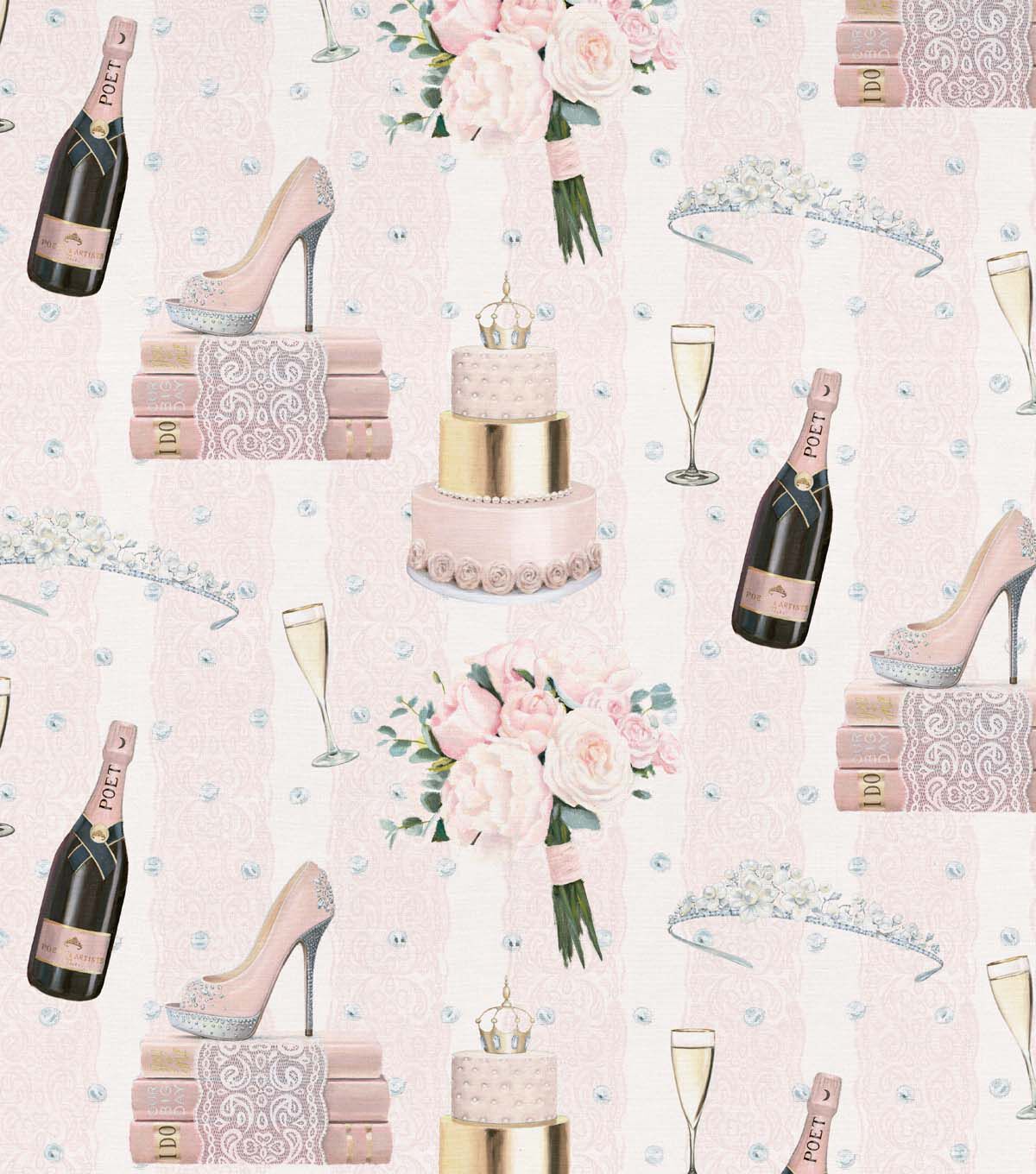 David Textiles Wedding Glamour on Pink Novelty Cotton Fabric