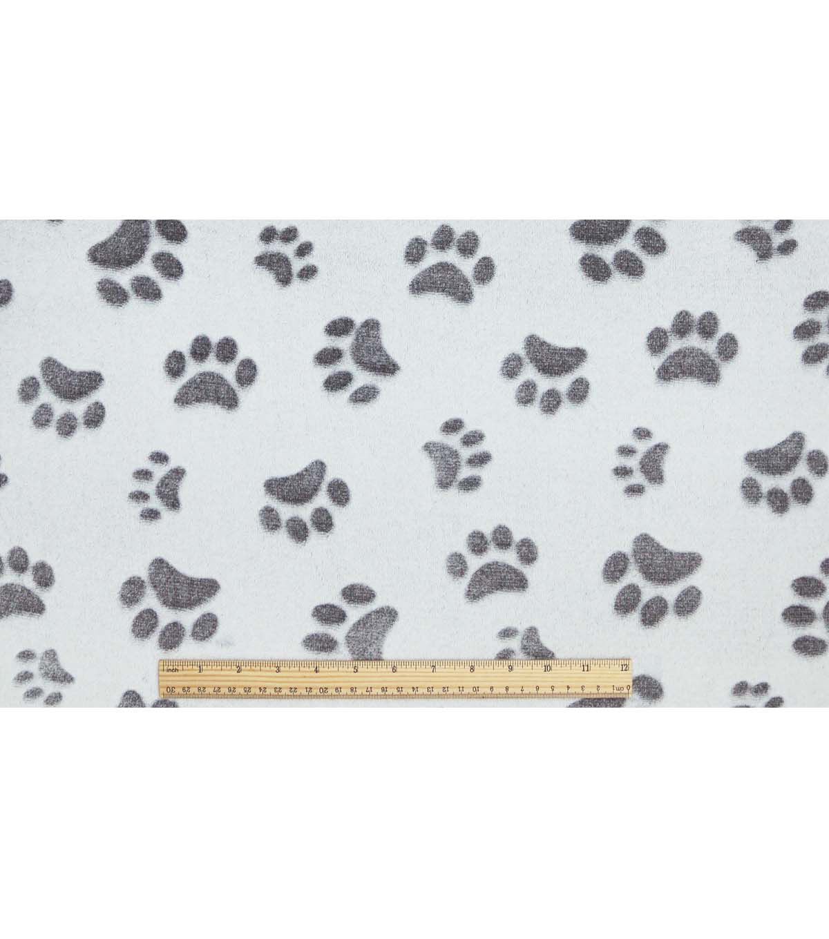 Gray Embossed Paw Prints Sew Lush Fleece Fabric
