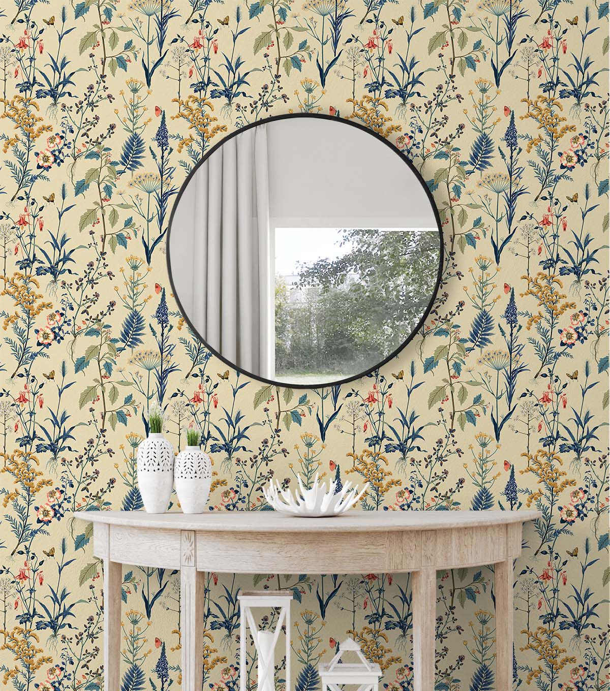 Surface Style 20.5' x 18' Parchment Meadow Peel & Stick Wallpaper