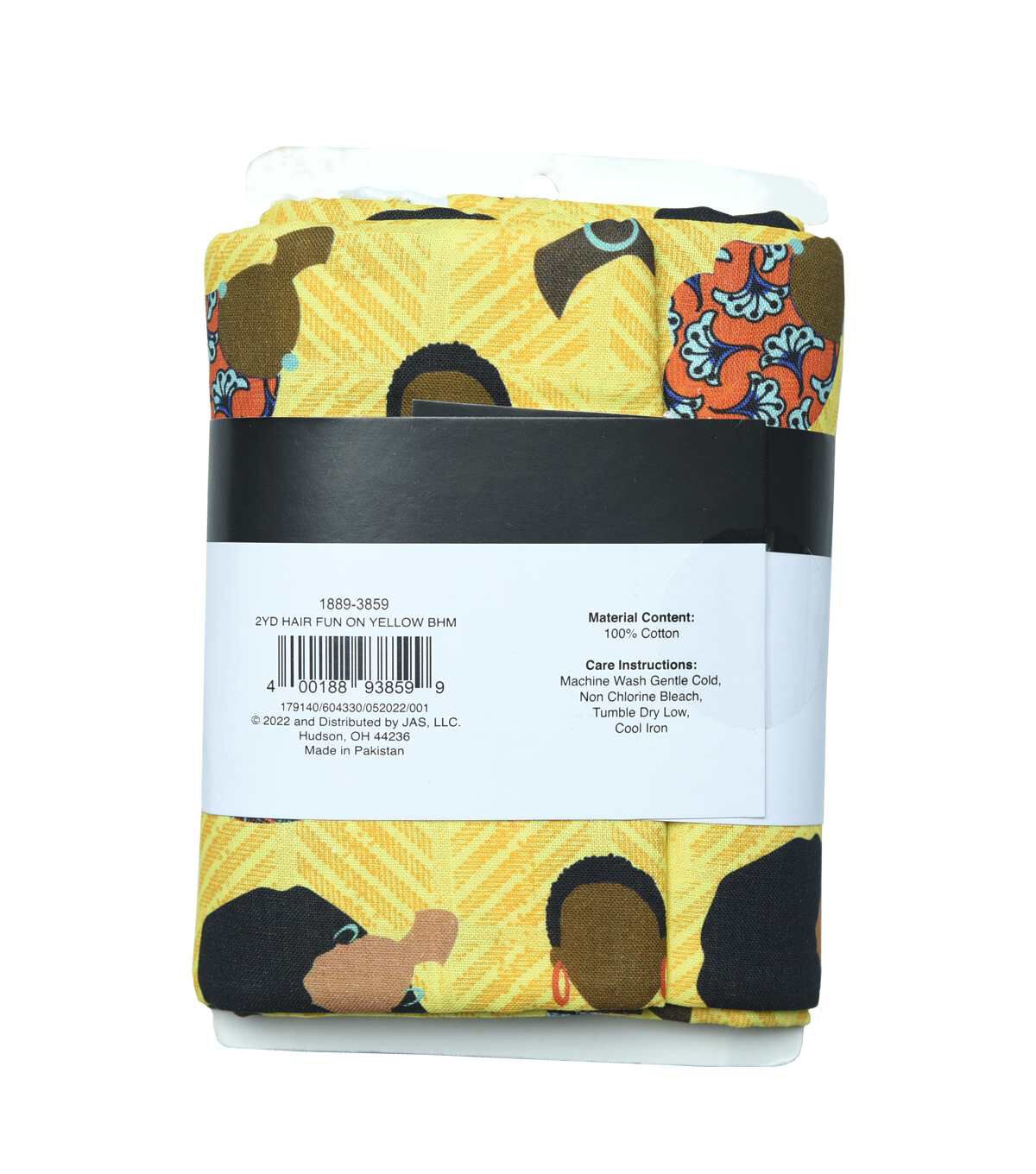 Hair Fun On Yellow Black History Month Novelty Cotton 2 Yard Precut