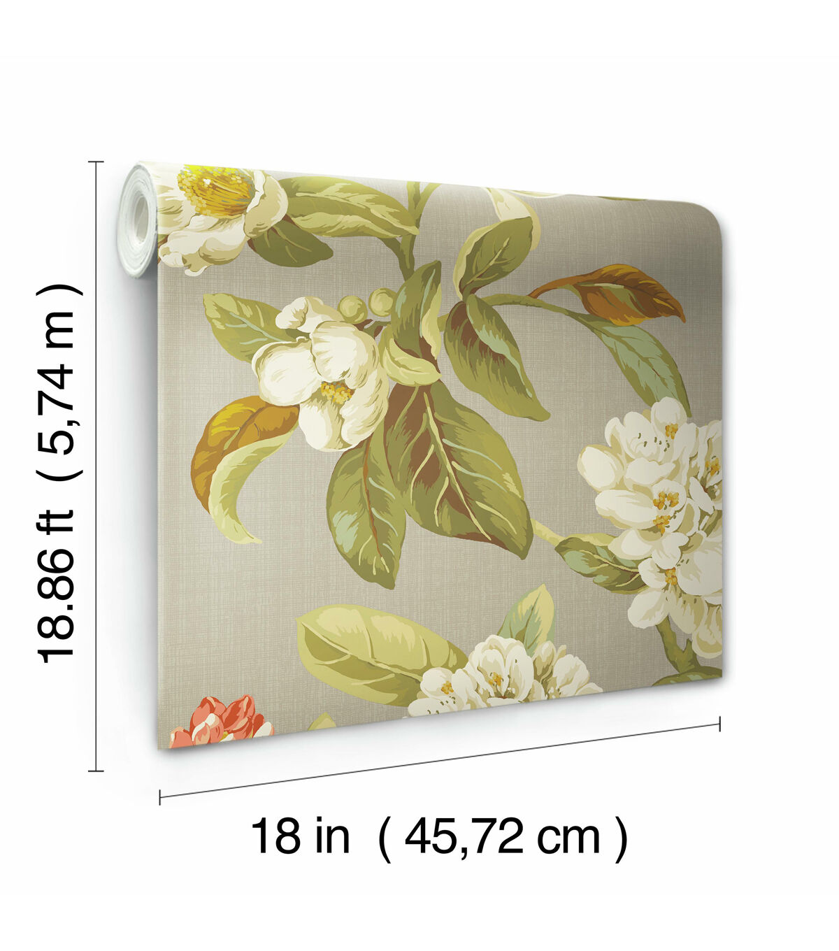 RoomMates 18 x 18' Floral on Beige Live Artfully Peel & Stick Wallpaper