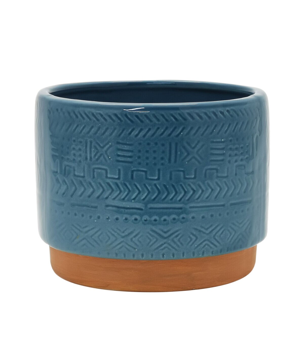 6 Dark Blue Ceramic Planter With Orange Base by Bloom Room