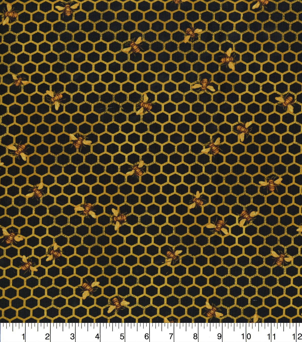 Hi Fashion Bees On Honeycomb Black Premium Print Cotton Fabric