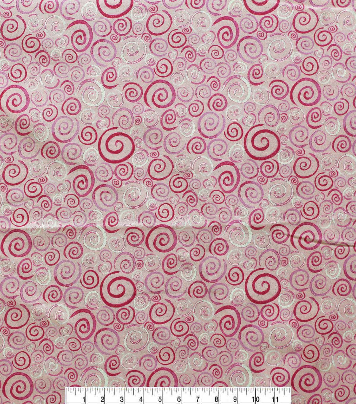 Pink Swirls Quilt Glitter Cotton Fabric by Keepsake Calico