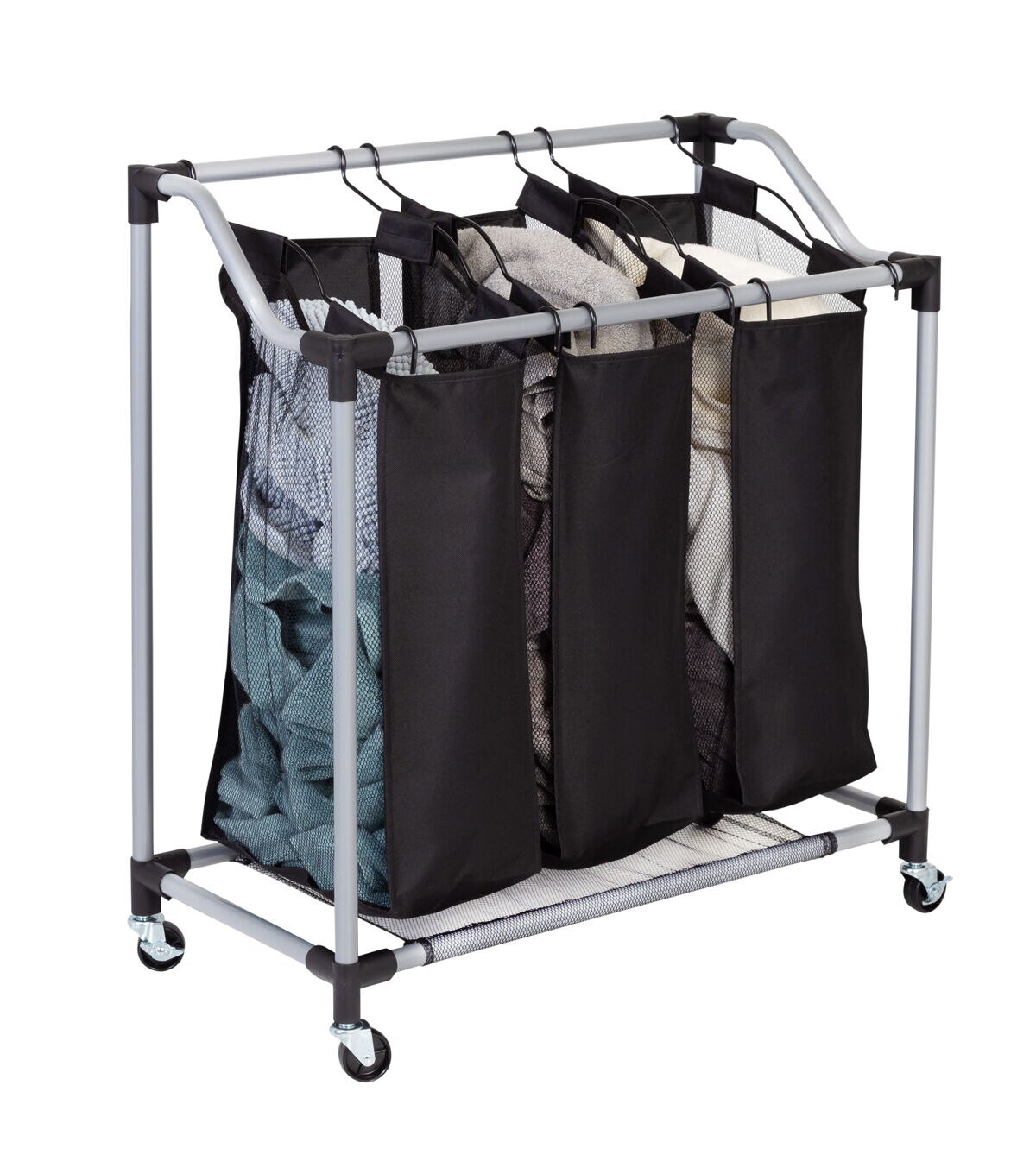 Honey Can Do 33 x 31 Black & Silver Rolling Triple Laundry Sorter