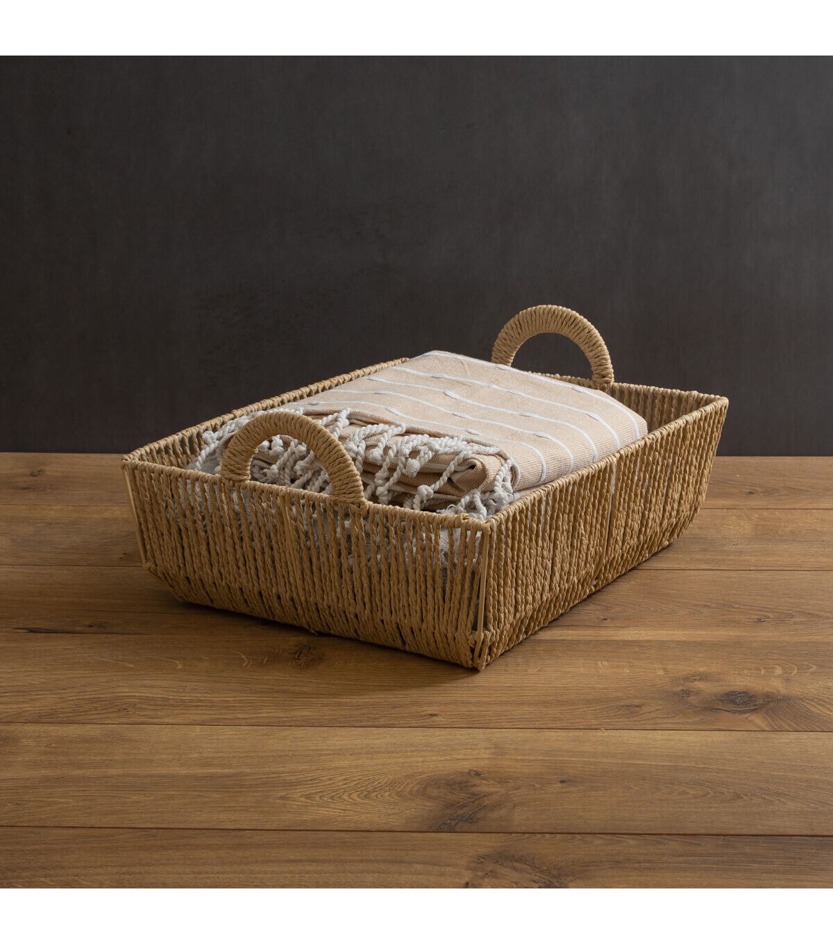 Simplify 15 x 5 Dutch Weave Shelf Storage Basket With Round Handles