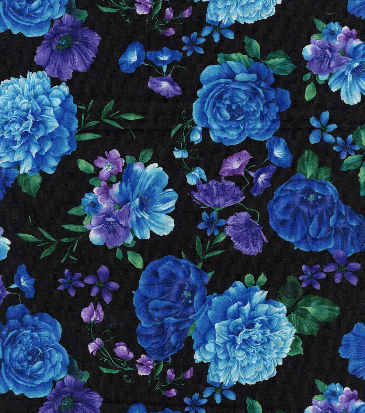 Hi Fashion Floral On Black Tossed Premium Print Cotton Fabric