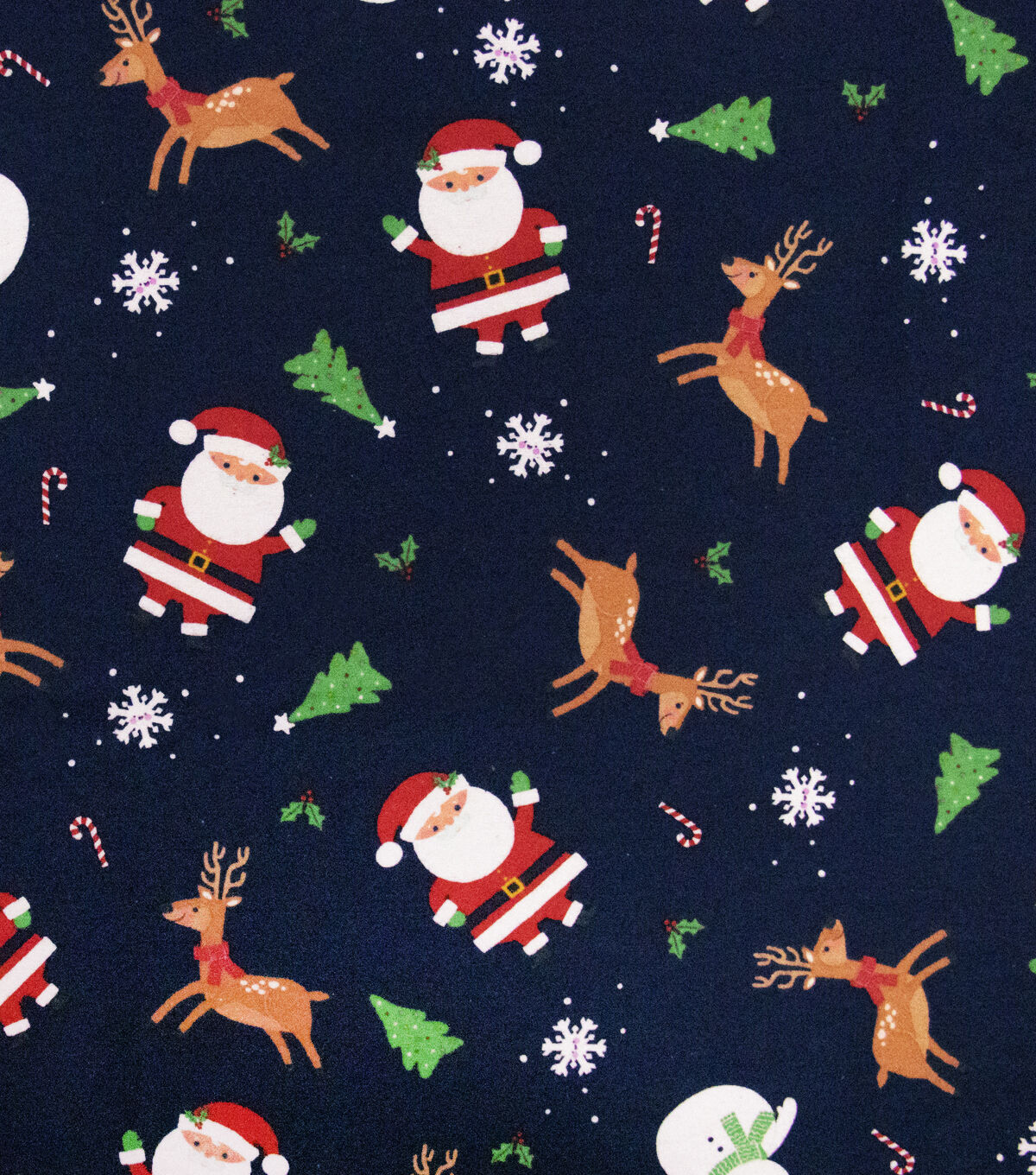 Reindeer & Santa on Blue Super Snuggle Christmas Flannel Fabric by POP!