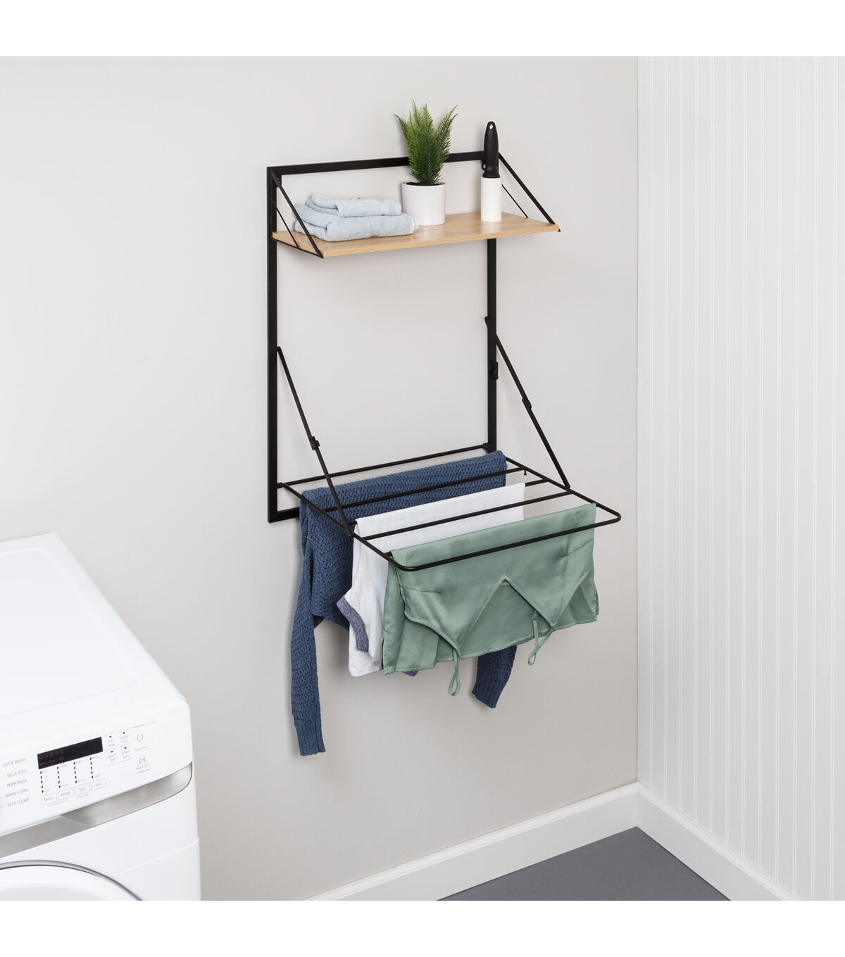 Honey Can Do 24 x 31 Black Wall Mounted Drying Rack With Shelf
