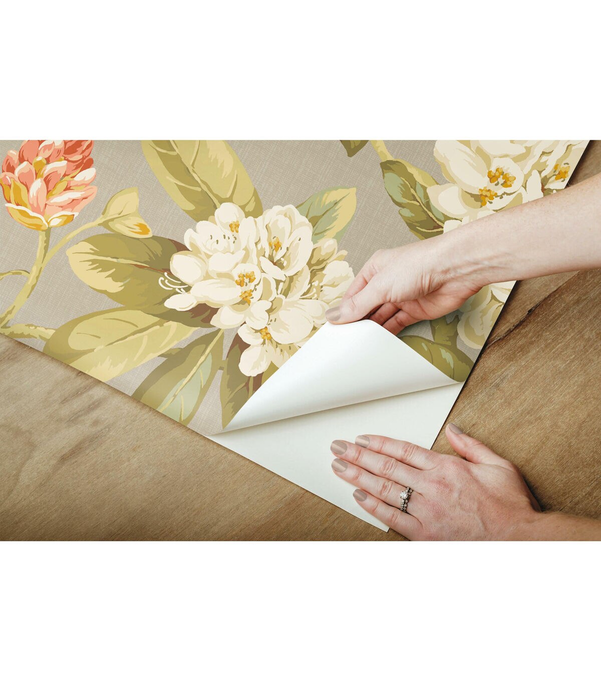 RoomMates 18 x 18' Floral on Beige Live Artfully Peel & Stick Wallpaper