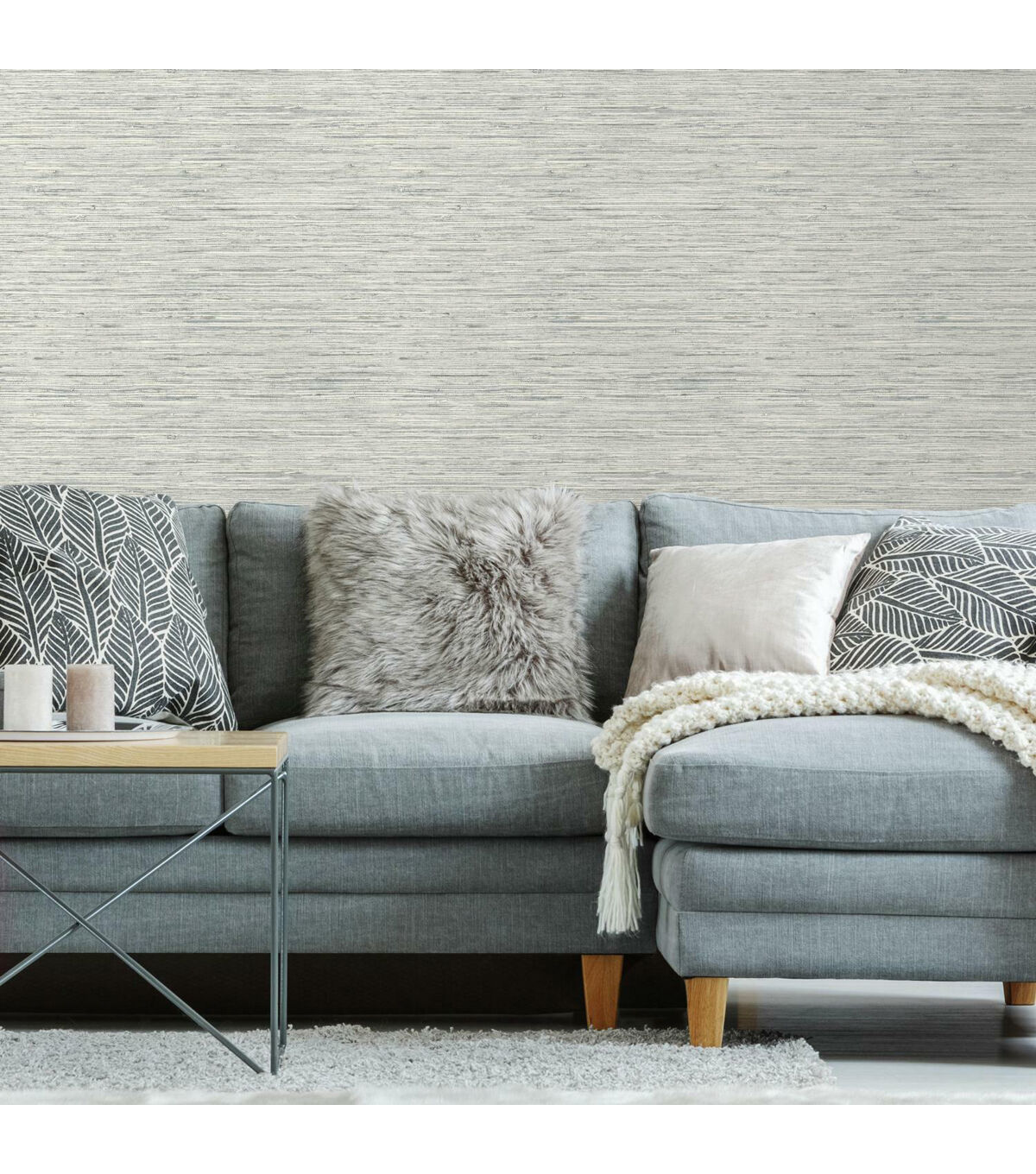 RoomMates Faux Grasscloth Peelable Wallpaper Grey