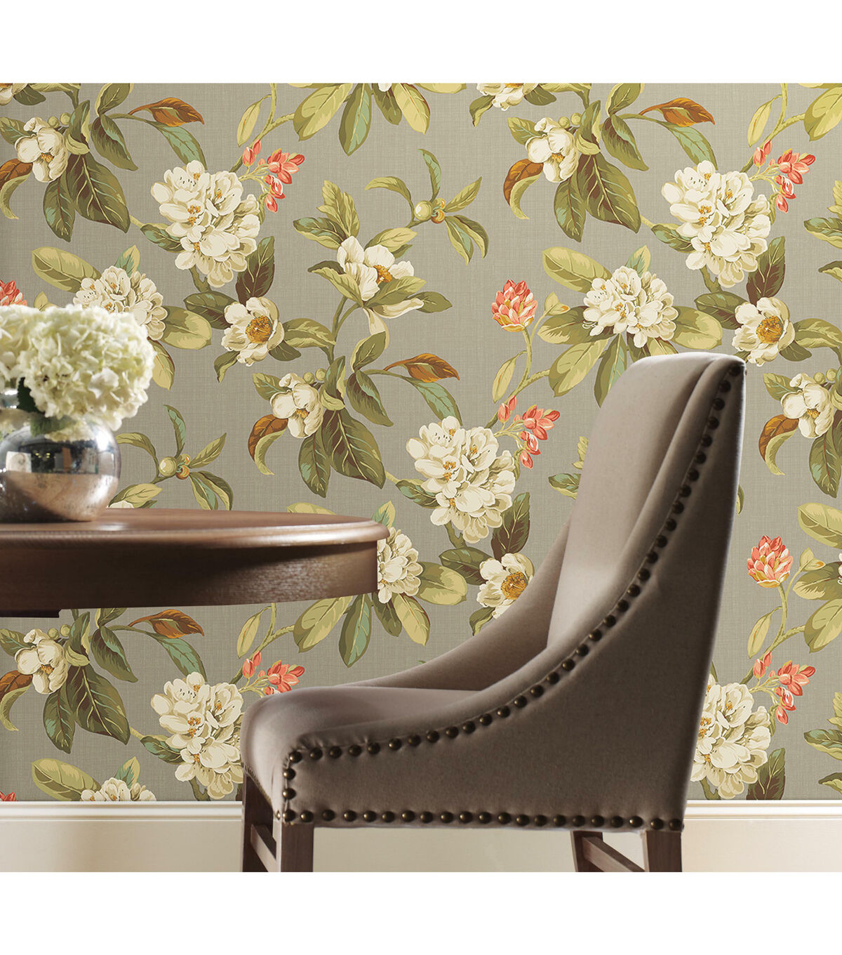 RoomMates 18 x 18' Floral on Beige Live Artfully Peel & Stick Wallpaper