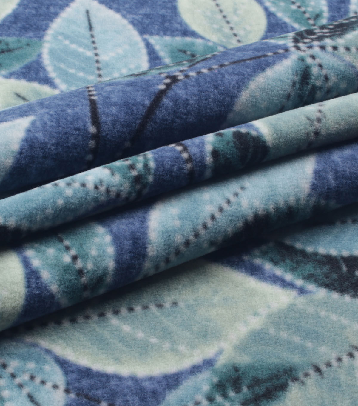 Leaves on Blue Anti Pill Plush Fleece Fabric