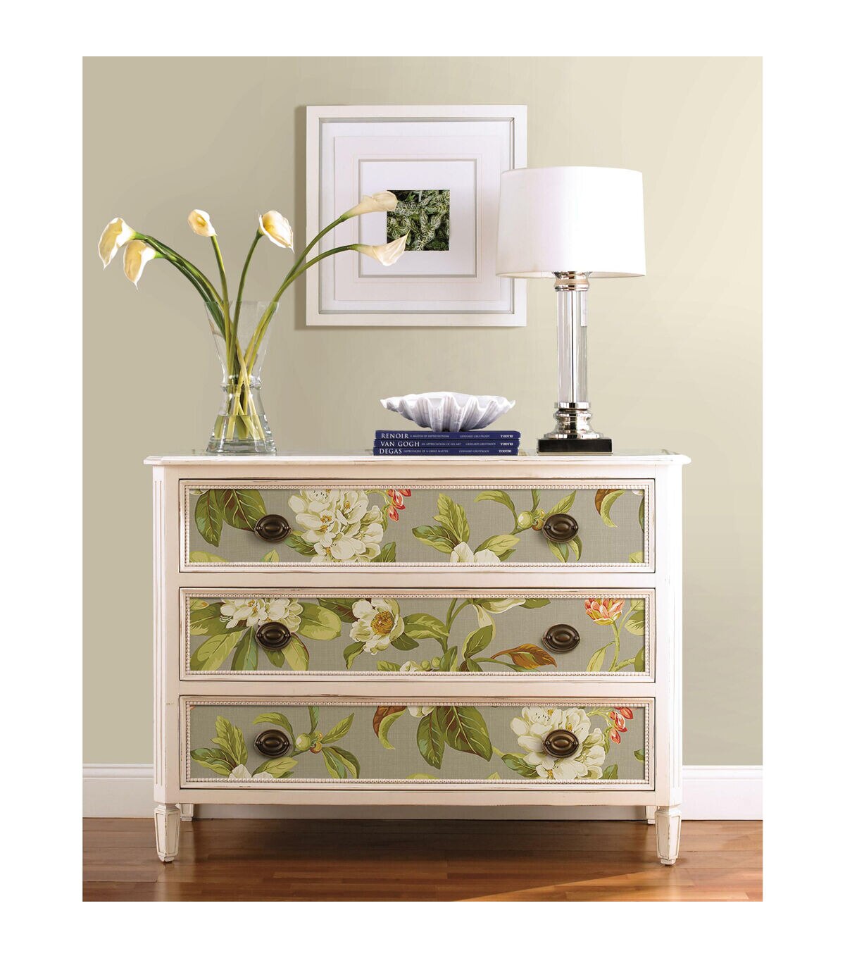 RoomMates 18 x 18' Floral on Beige Live Artfully Peel & Stick Wallpaper