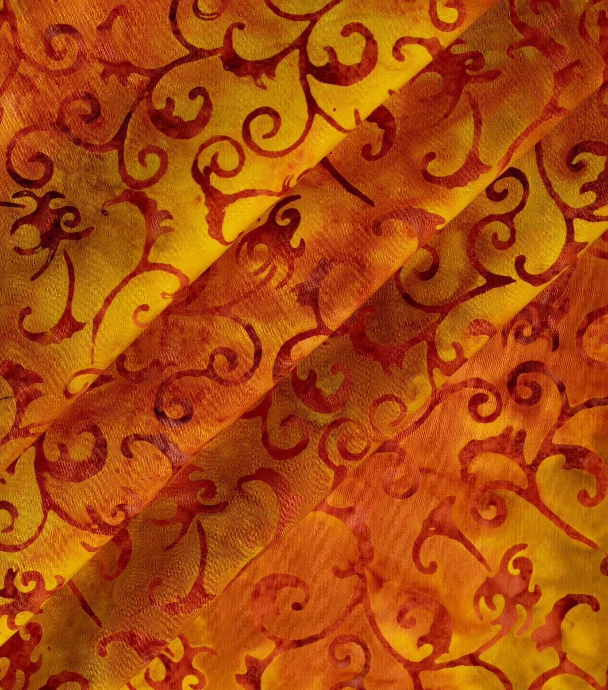 Orange & Yellow Scroll Batik Cotton Fabric