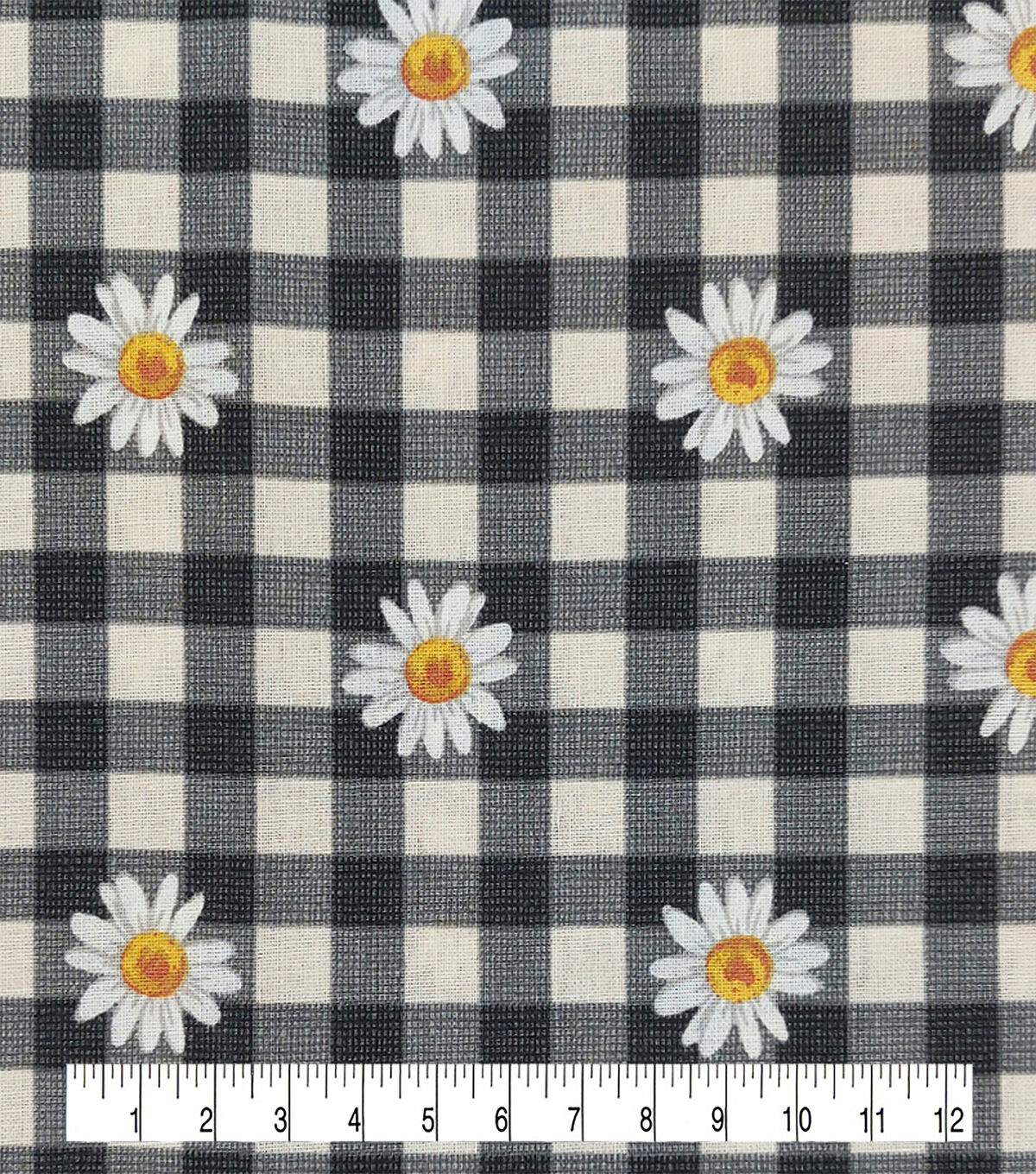 Daisies on Black Checks Quilt Cotton Fabric by Keepsake Calico